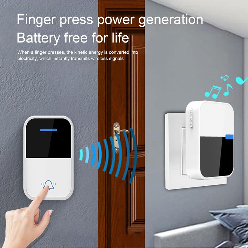 woobles Wireless Doorbell Self Generating Battery Free Electronic Doorbell IP44 Waterproof 38 Melodies Strong Signal Penetration for Home Apartment(#2) - Image 2